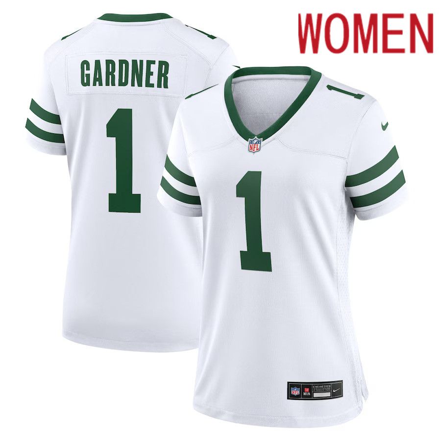 Women New York Jets 1 Ahmad Sauce Gardner Nike White Legacy Player Game NFL Jersey